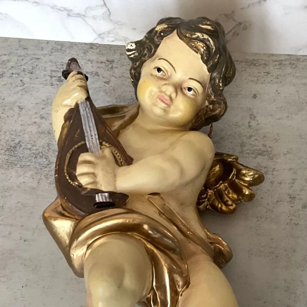 Gorgeous vintage cherub playing lute; cream and gold Paris Chic Hollywood Glam